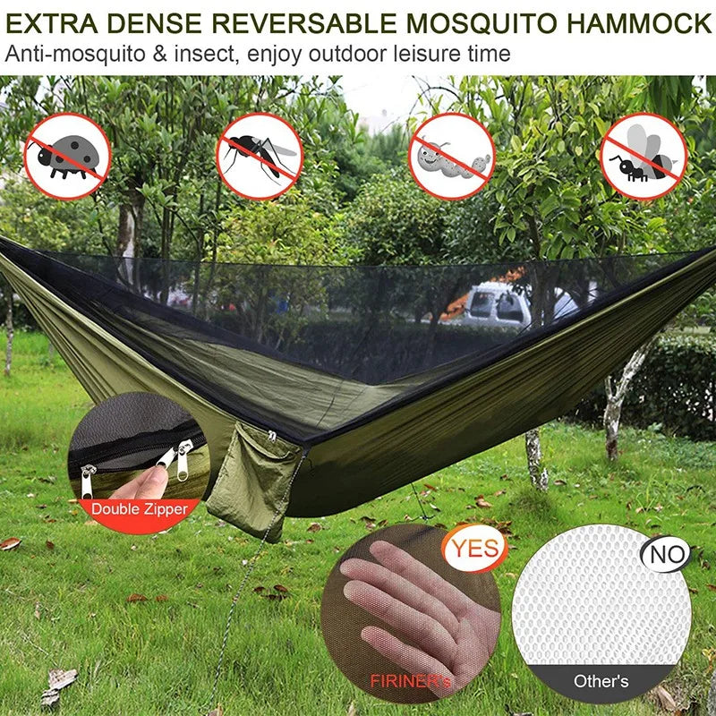 Camping Hammock with Rainfly Tarp and Mosquito Net, Portable Parachute Hammock for Hiking Outdoor Travel Backyard