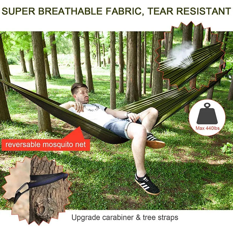 Camping Hammock with Rainfly Tarp and Mosquito Net, Portable Parachute Hammock for Hiking Outdoor Travel Backyard