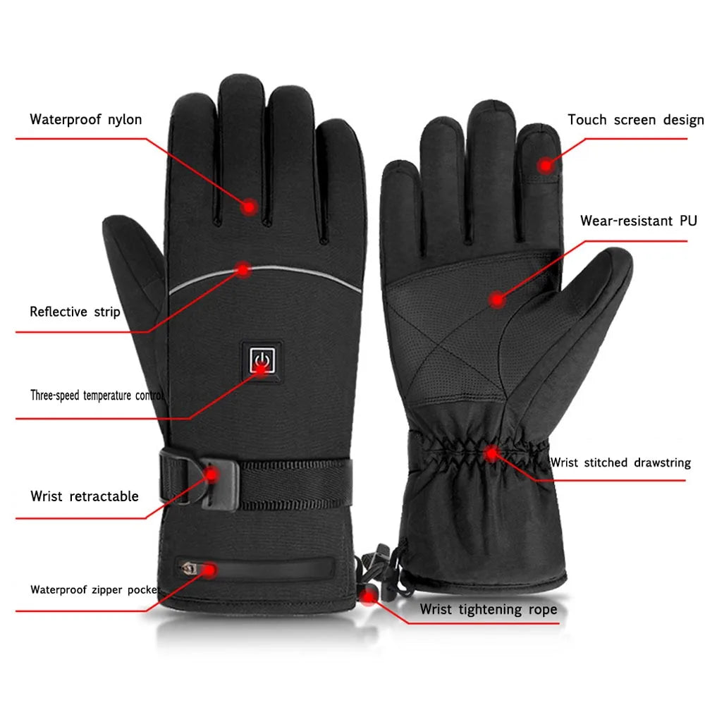 Skiing Heated Warm Gloves Waterproof Touch Screen Thermal